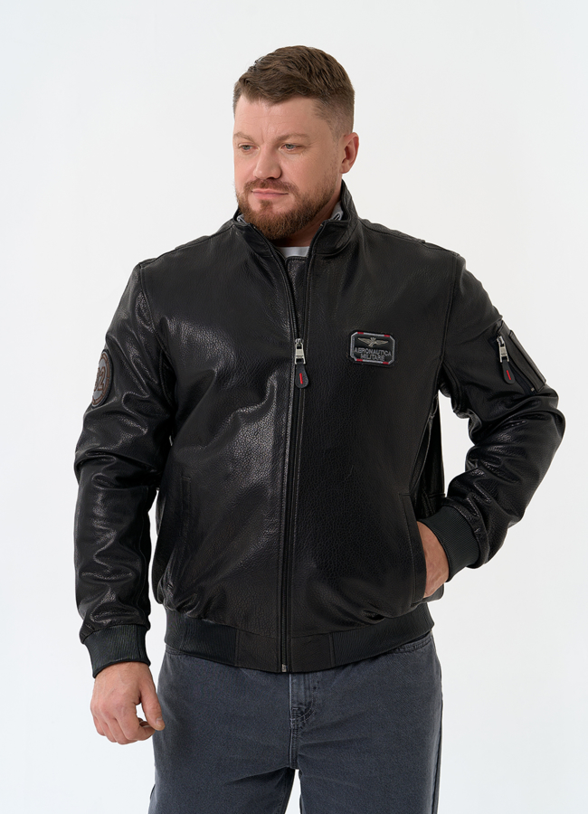 Мужская куртка бомбер из натуральной кожи модель № 32865 меха малина